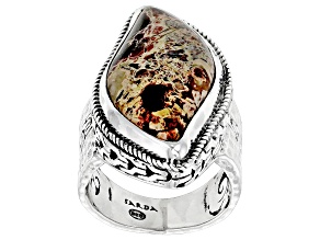Multi-Color Brecciated Jasper Silver Hammered Ring