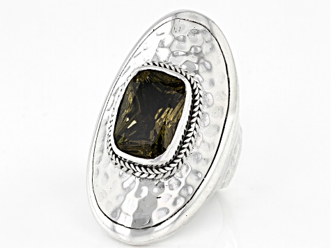 Olive Quartz Sterling Silver Ring 5.70ct
