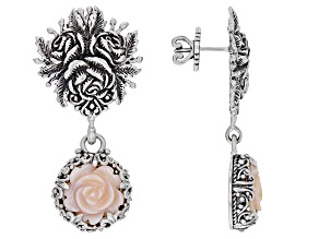 Pink Mother-of-Pearl Silver Rose Earrings