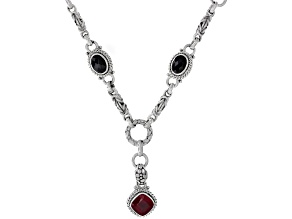 Red Mahaleo Ruby(R) and Black Spinel  Sterling Silver Necklace 5.29ctw