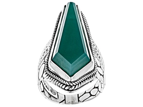 Green Onyx Silver Hammered & Watermark Ring