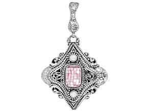 Pink Mosaic Mother-of-Pearl & Cultured Freshwater Pearl Silver Pendant