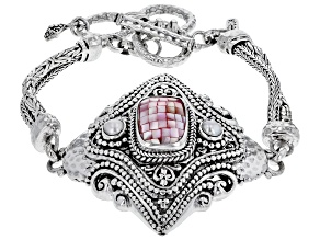 Pink Mosaic Mother-of-Pearl & Cultured Freshwater Pearl Silver Bracelet