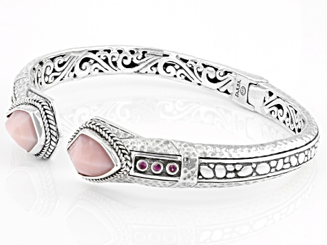 Pink Opal and Ruby Silver Watermark Bracelet .06ctw