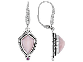 Pink Opal and Ruby Silver Watermark Earrings .02ctw