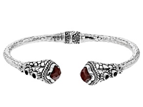 Red Jasper & Black Spinel Silver Cuff Bracelet .24ctw