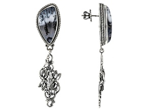 White Dendritic Agate Silver Dragonfly Earrings