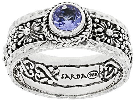 Blue Tanzanite Silver Hammered Ring 0.43ct