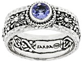 Blue Tanzanite Silver Hammered Ring 0.43ct