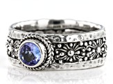 Blue Tanzanite Silver Hammered Ring 0.43ct