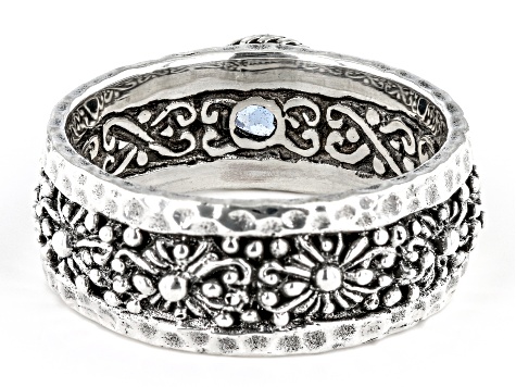 Blue Tanzanite Silver Hammered Ring 0.43ct