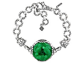 Carved Green Quartz Silver Turtle Bracelet