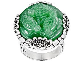 Carved Green Turtle Silver Ring