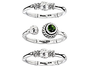 Green Chrome Diopside Silver Stackable Set of 3 Rings .25ct