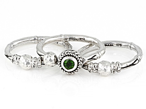 Green Chrome Diopside Silver Stackable Set of 3 Rings .25ct