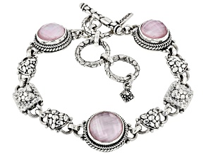 Rose Mother-of-Pearl Quartz Triplet Silver Bracelet