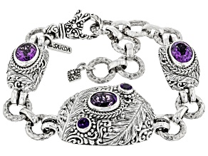 Purple Amethyst Silver Tree of Life Bracelet 6.86ctw
