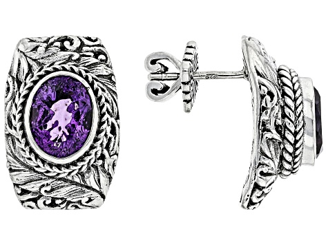 Purple Amethyst Silver Tree of Life Earrings 4.32ctw
