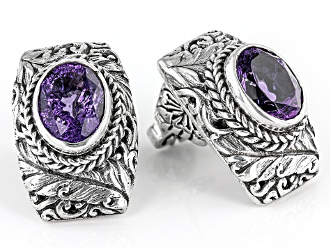 Purple Amethyst Silver Tree of Life Earrings 4.32ctw