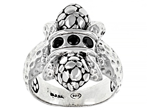 Black Spinel Silver Watermark Ring .15ctw