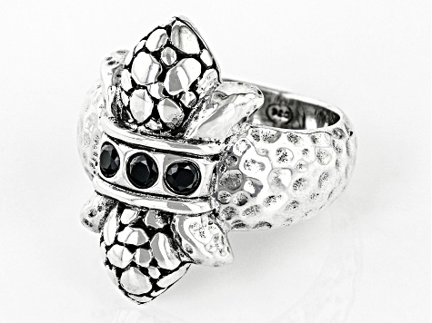 Black Spinel Silver Watermark Ring .15ctw