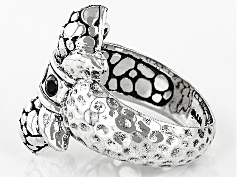 Black Spinel Silver Watermark Ring .15ctw