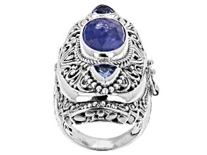 Blue Tanzanite Silver Locket Ring 5.59ctw
