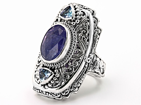 Blue Tanzanite Silver Locket Ring 5.59ctw