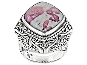 Pink Tourmalinated Quartz Silver Ring