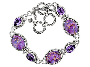 Purple Mohave Turquoise & Amethyst Silver Bracelet 6.48ctw