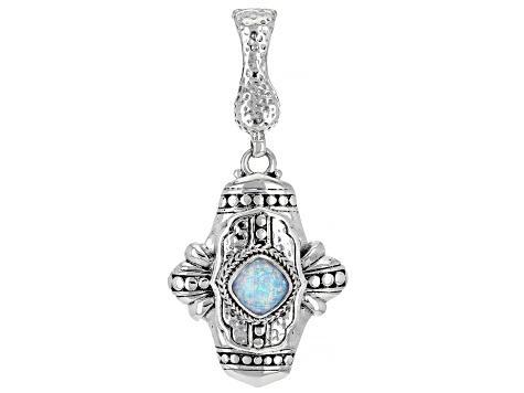 Lab Created Cornflower Blue Opal Silver Enhancer Pendant