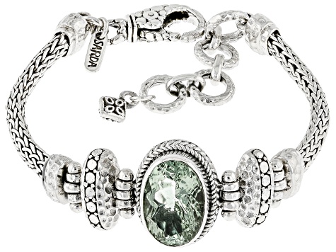 Green Quartz and Sterling Silver Locket Bracelet from Bali