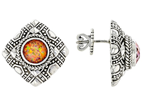 Lab Created Alizarin Crimson Opal Quartz Doublet Silver Earrings