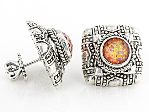 Lab Created Alizarin Crimson Opal Quartz Doublet Silver Earrings