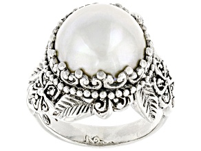 White Cultured Mabe Pearl Silver Frangipani Ring