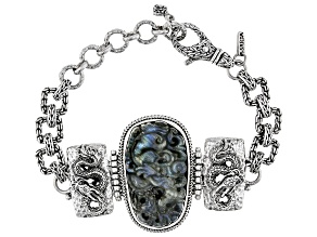 Carved Labradorite & Stone Doublet Silver Dragon Bracelet