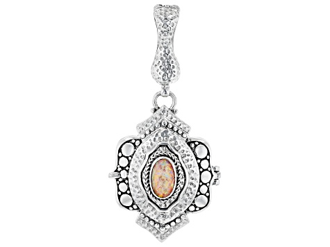 Lab Created Salmon Pink Opal Quartz Doublet Silver Locket Pendant