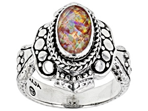 Lab Created Salmon Pink Opal Quartz Doublet Silver Ring