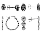 Silver Chainlink & Hammered Set of Hoop and Stud Earrings