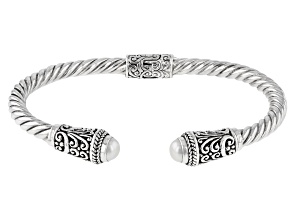 White Cultured Freshwater Pearl Silver Cuff Bracelet