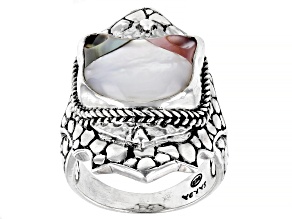 Multi-Color Mosaic Mother-of-Pearl Silver Kitty Ring