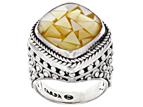 Mosaic Golden Mother-of-Pearl Silver Ring