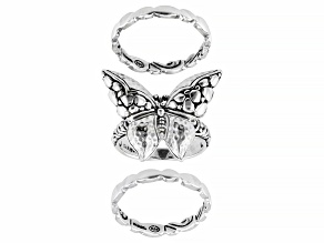 Silver "Ask God To Change You" Butterfly Set of 3 Rings