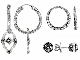Silver Hoop, Stud & Charm Earring Set