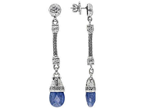 Blue Dumortierite In Quartz Sterling Silver Earrings
