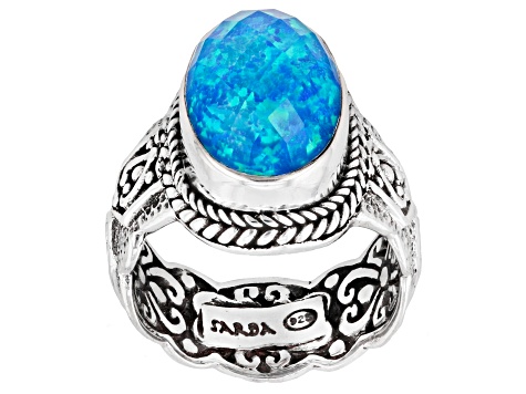 Lab Created Twilight Opal Quartz Doublet Ring 4.46ct