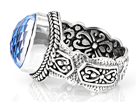 Lab Created Twilight Opal Quartz Doublet Ring 4.46ct