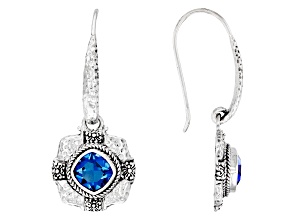 Blue Lab Created Quartz Sterling Silver Earrings 3.40ctw