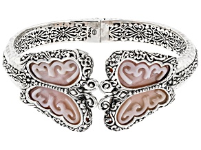 Pink Carved Mother-of-Pearl Silver Butterfly Bracelet