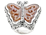 Pink Carved Mother-of-Pearl Silver Butterfly Ring